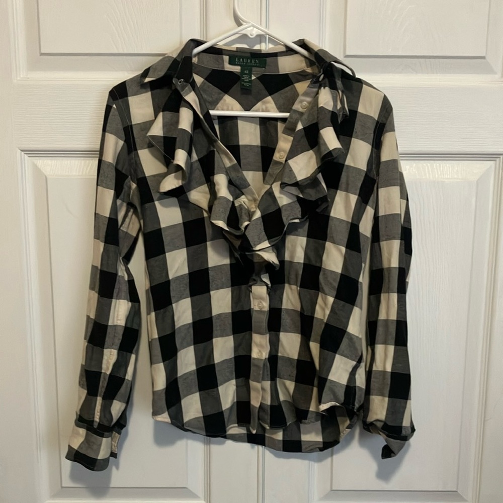 Ralph Lauren Black and White Plaid Top